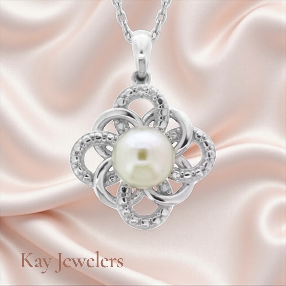 Pearl & White Sapphire Necklace Sterling Silver 18" by Kay Jewelers